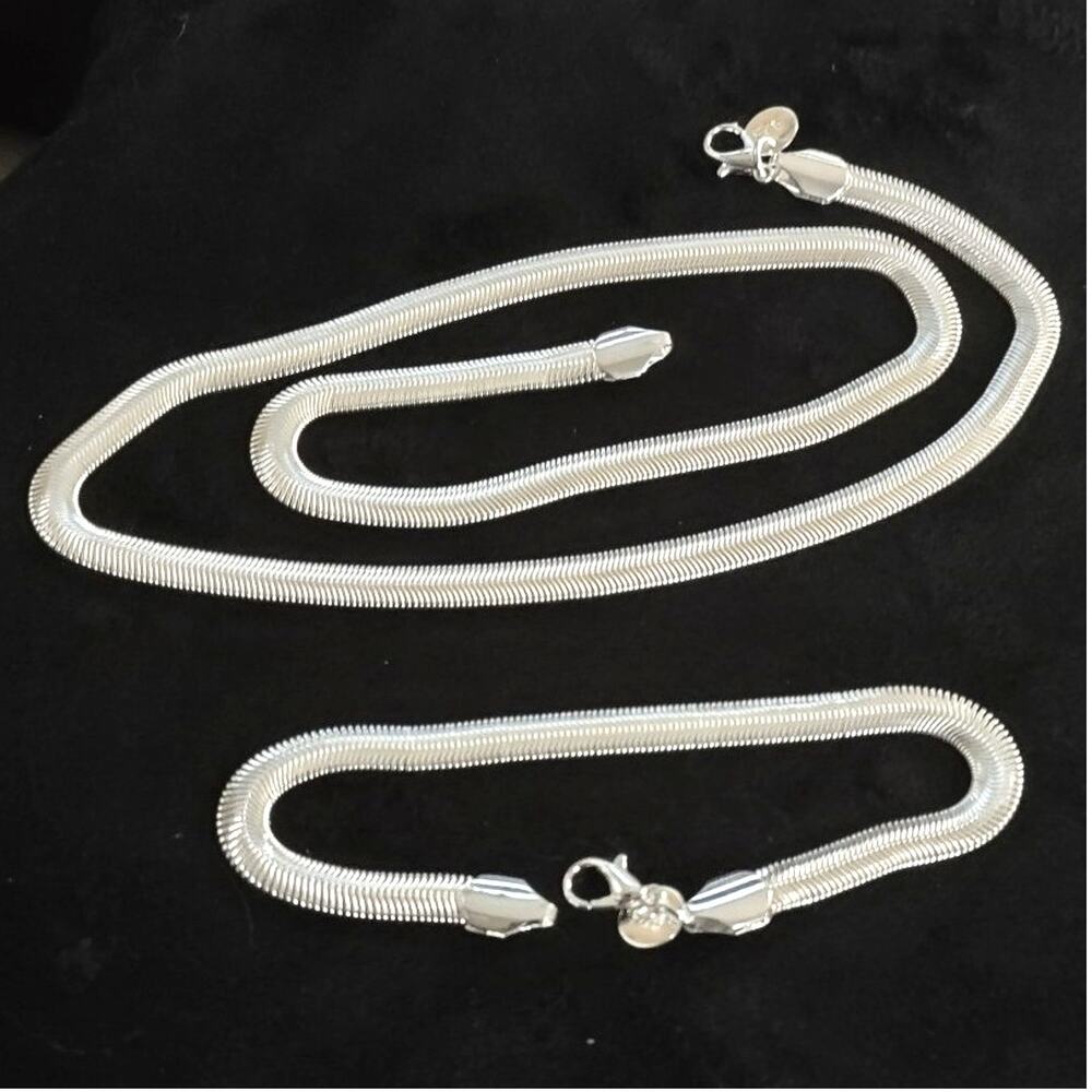 925 Silver Plated Necklace & Bracelet Set Snake Chain Christmas Birthday Gift